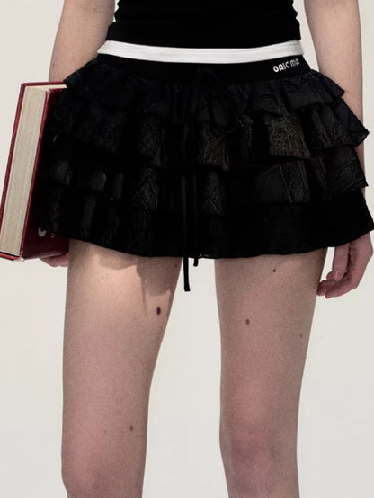 Embroidered Tiered Puff Mini Skirt