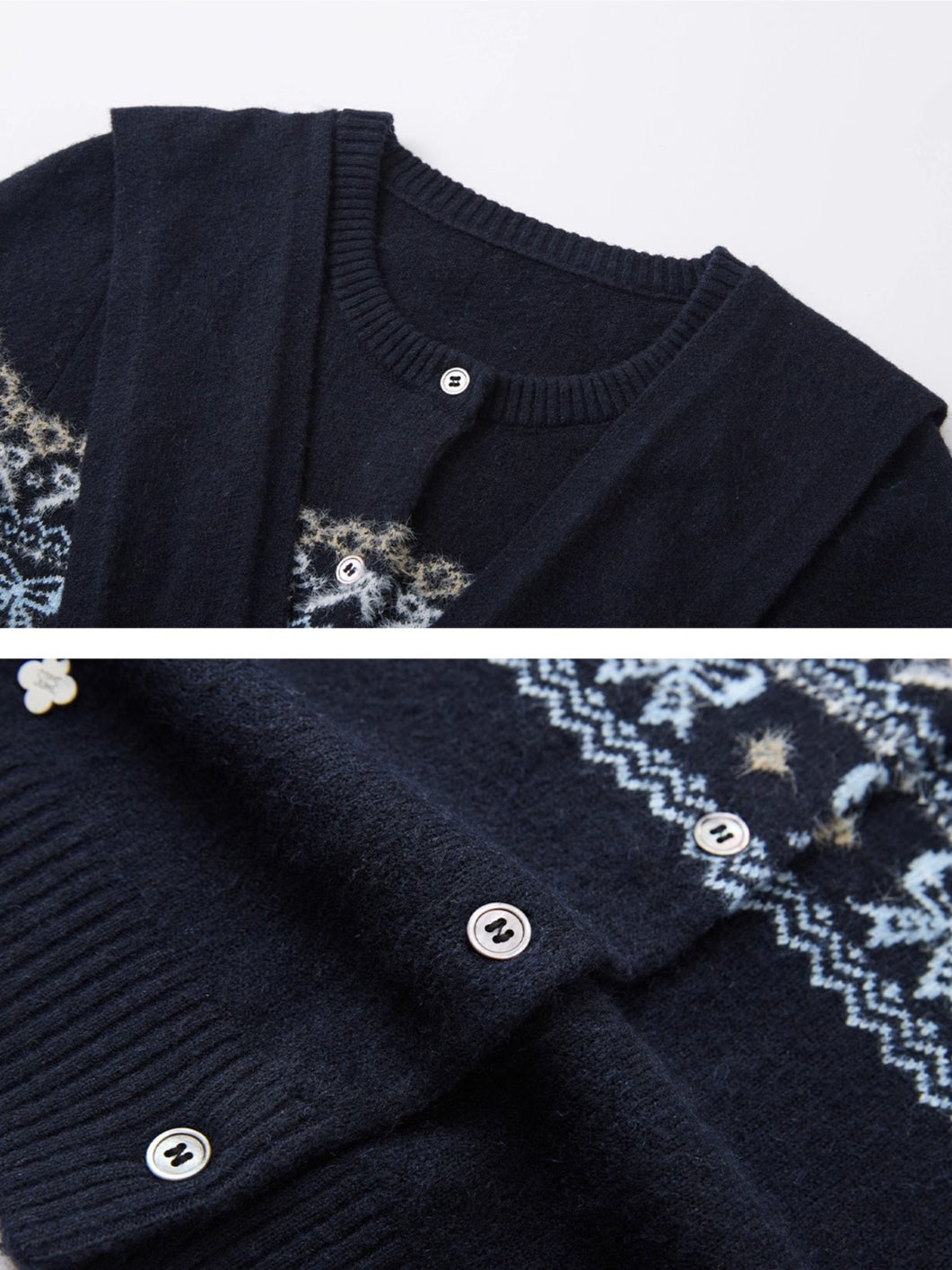 Fair Isle Bow Layered Knit Sweater