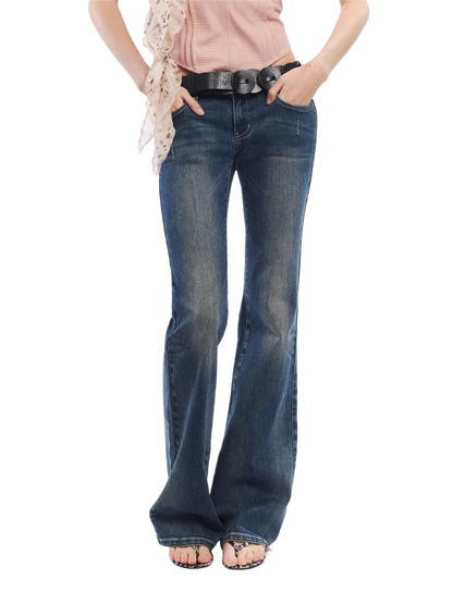 Vintage Washed Blue Pegasus Embroidered Flared Jeans