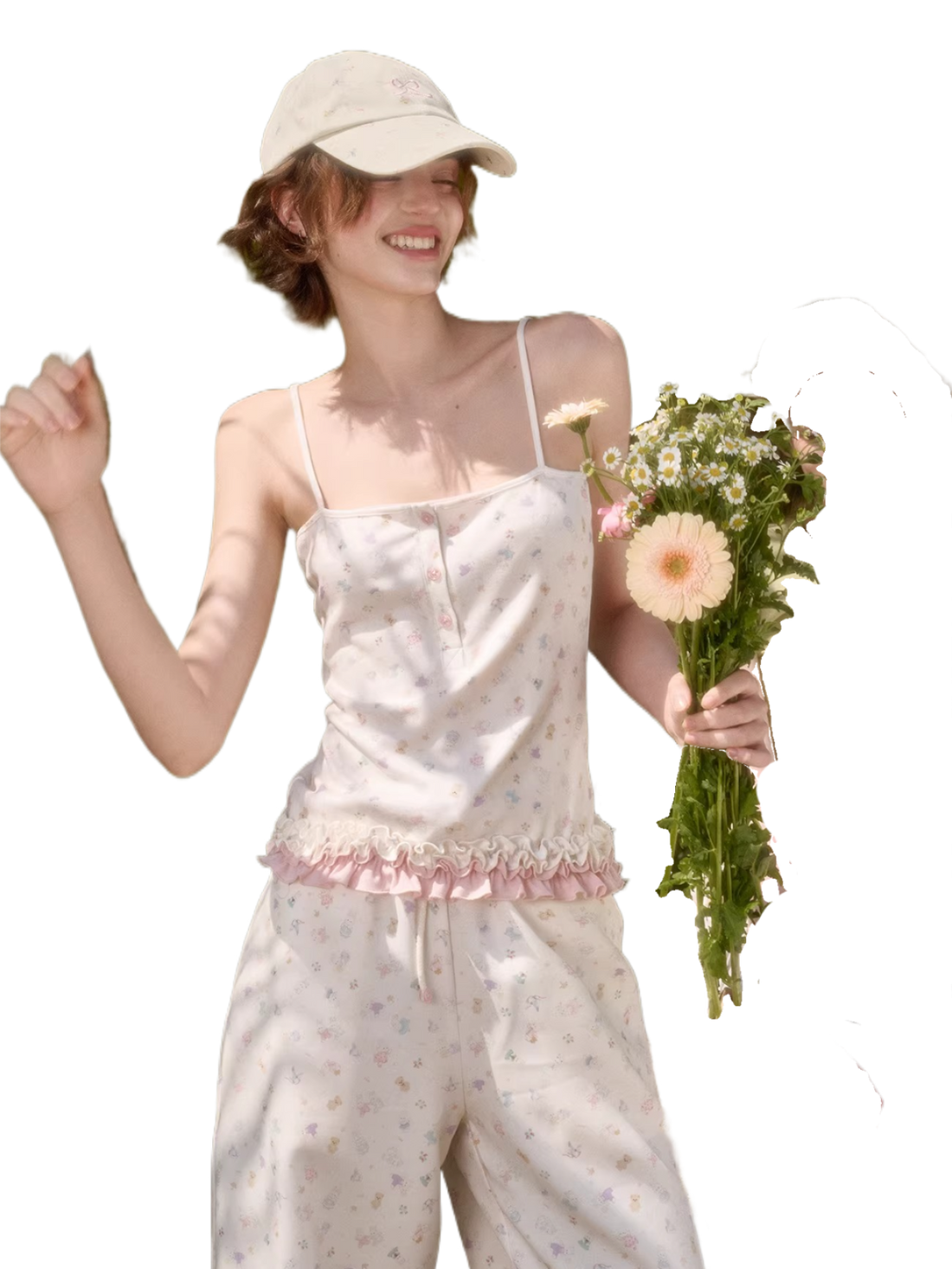 Bunny Garden Ruffle Trim Printed Camisole