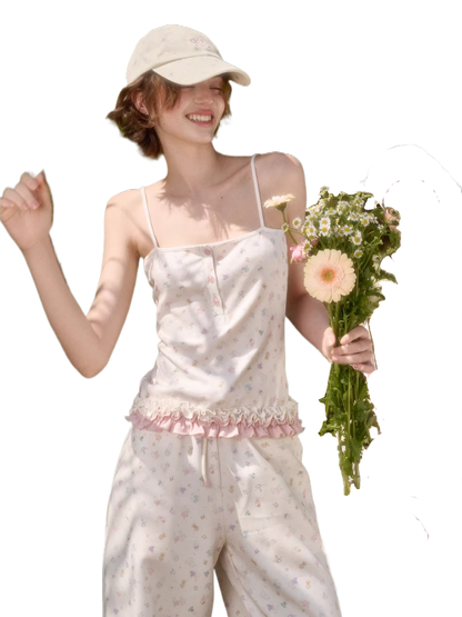 Bunny Garden Ruffle Trim Printed Camisole