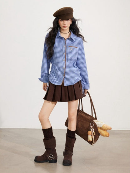 Contrast Plaid Tie Shirt