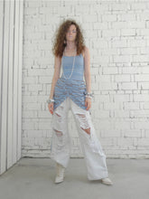Blue-Gray Striped Two-Way Beaded Swing Collar Tank Top - CHINASQUAD