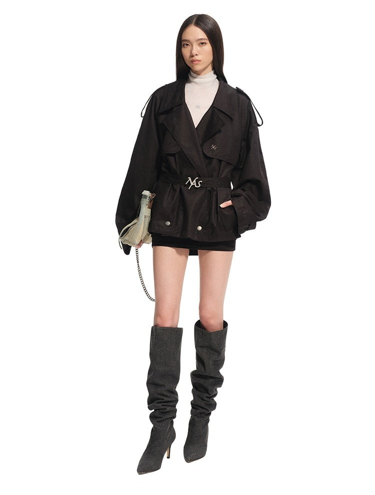 Draped Shoulder Oversize Trench Coat - CHINASQUAD