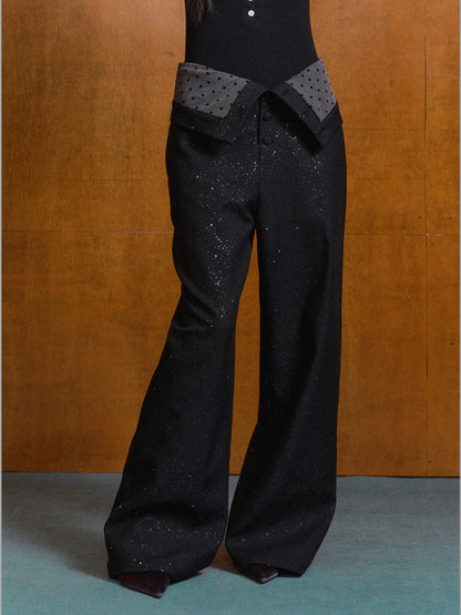 Polka Dot Contrast High-waist Suit Pants