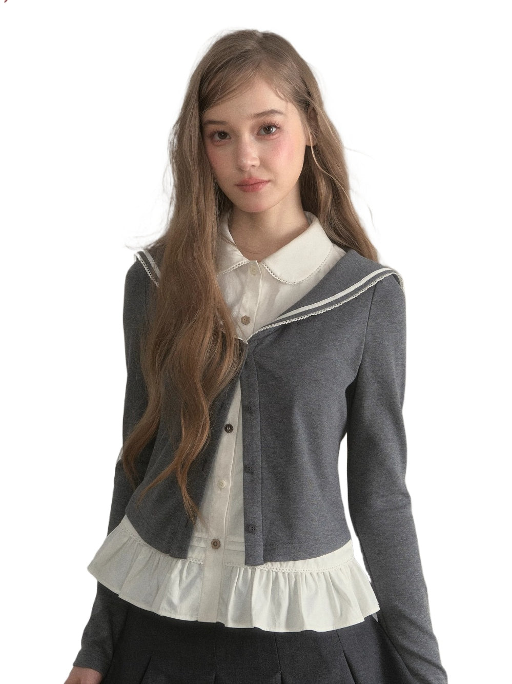 Sailor Collar Academia Style Layered Knit Blouse