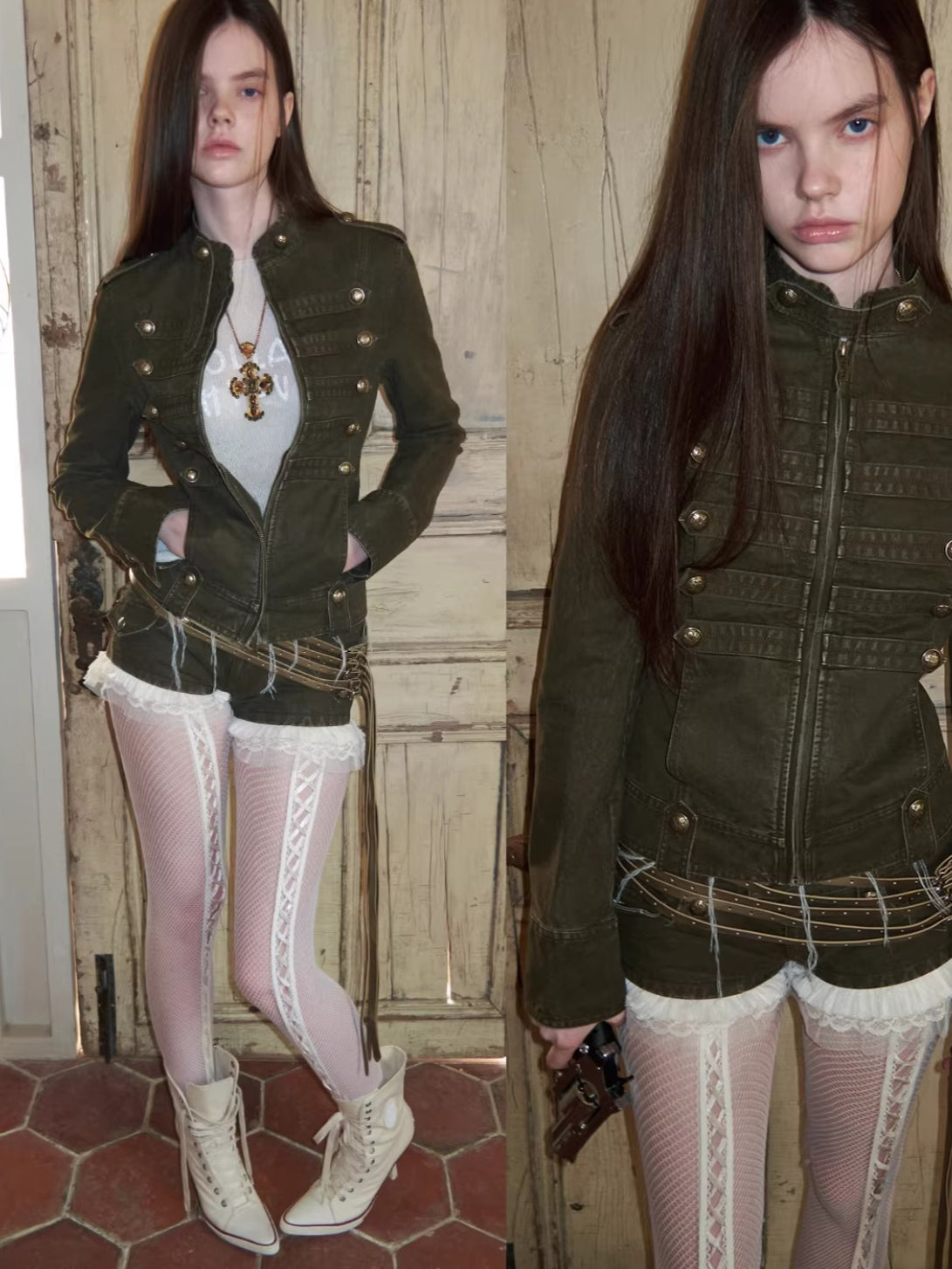 Distressed Utility Denim Canvas Micro Shorts