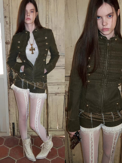 Distressed Utility Denim Canvas Micro Shorts