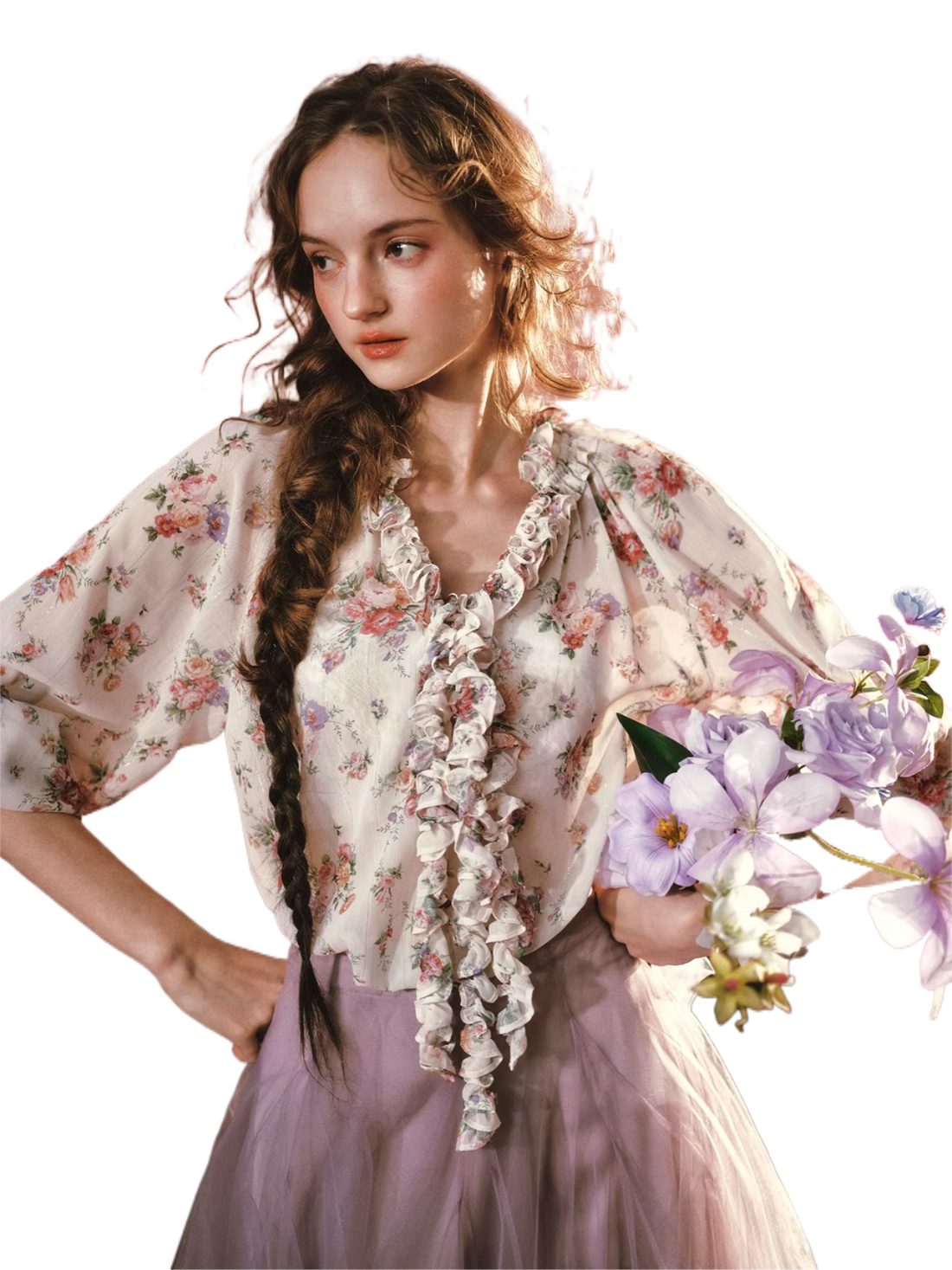 Wisteria Whisper French Romantic Floral Chiffon Shirt