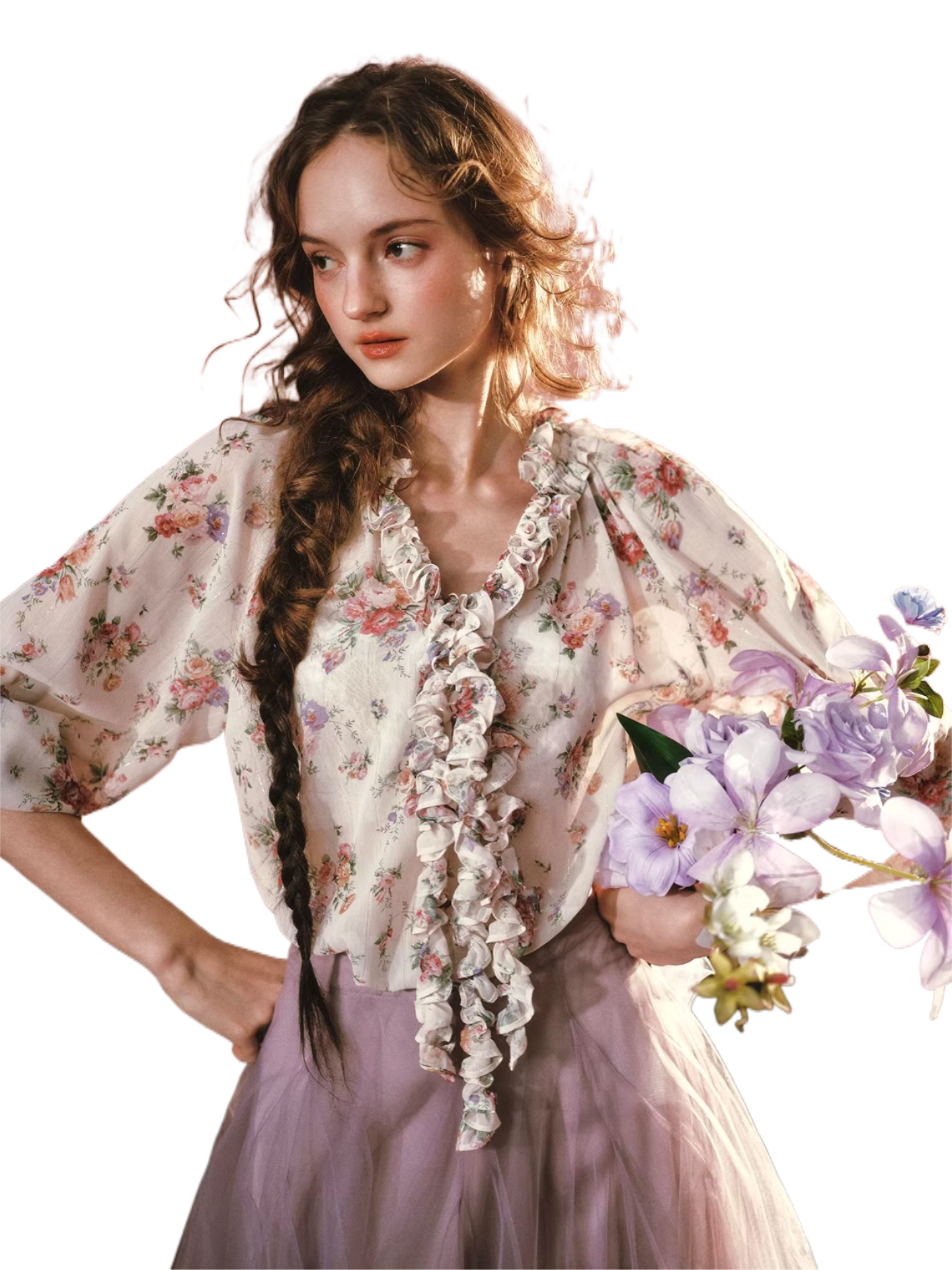 Wisteria Whisper French Romantic Floral Chiffon Shirt