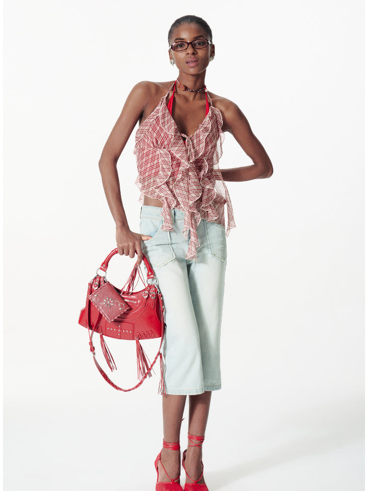 V-Neck Irregular Ruffled Cami