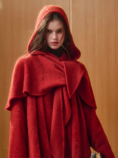 Little Red Hood Winter Knit Cape