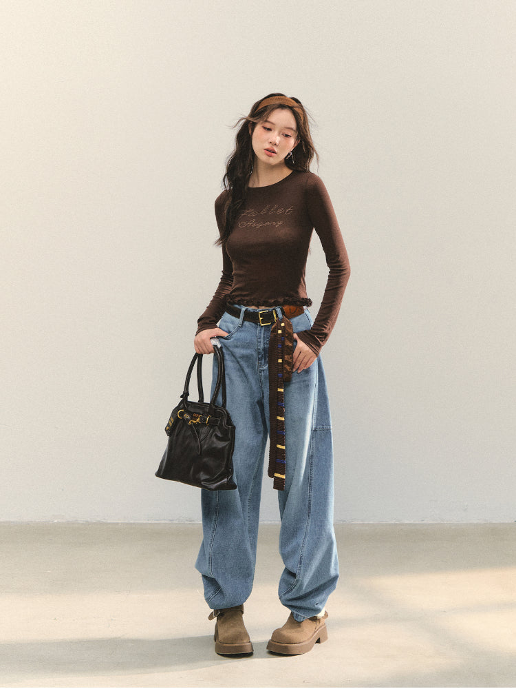 Ruffle Hem and Printed Splicing Cropped T-Shirts - CHINASQUAD