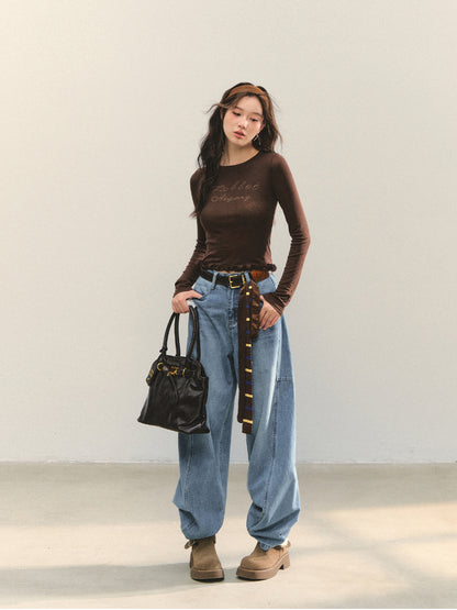 Ruffle Hem and Printed Splicing Cropped T-Shirts - CHINASQUAD