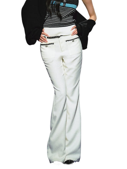 Tweed Color-Block Slightly Flared Trousers - CHINASQUAD