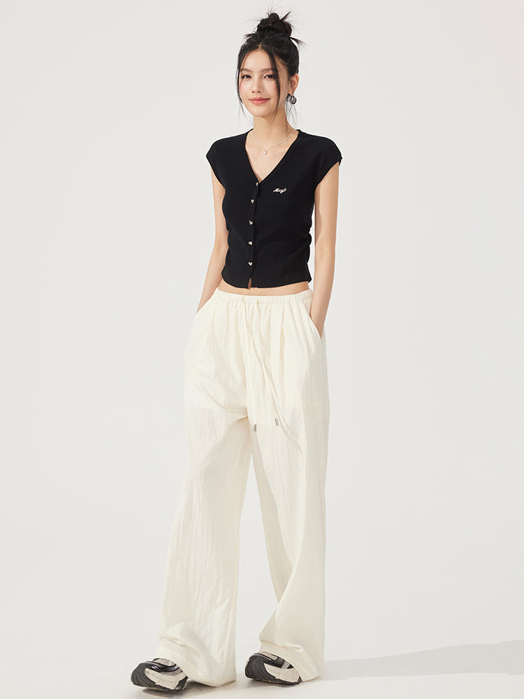 V-neck Pleated Knitted Top - CHINASQUAD
