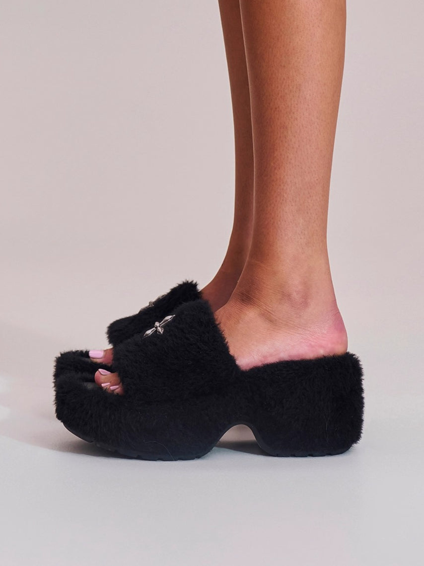 Cross Relic Shearling Heel Mules