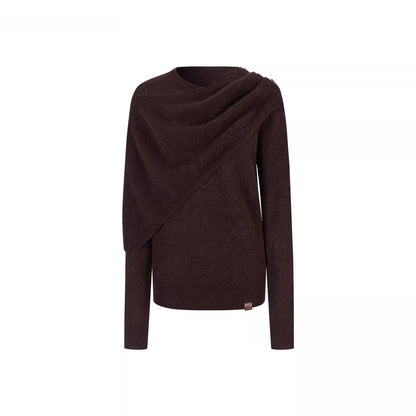 Shawl-Collar Relaxed Wool Knit Sweater