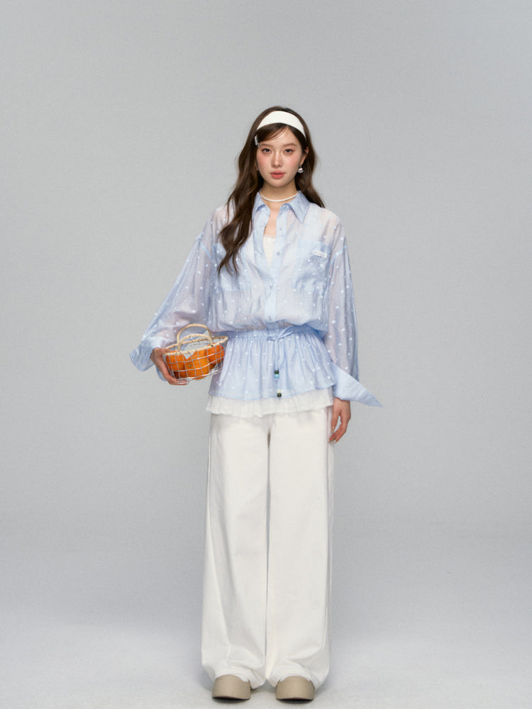 Lapel Plaid Lace-Trimmed Sunscreen Shirt