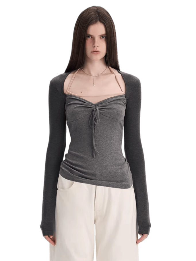 Layered Halter-Effect Long-Sleeve T-Shirt