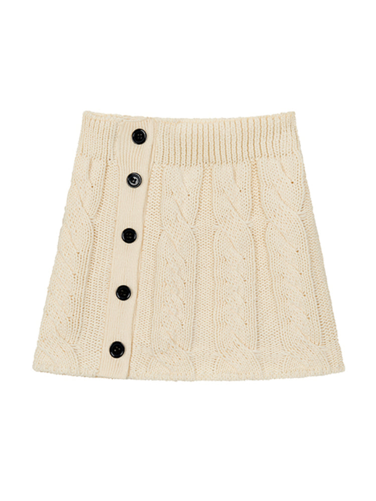 Black &amp; Apricot Buttoned Knit Skirt