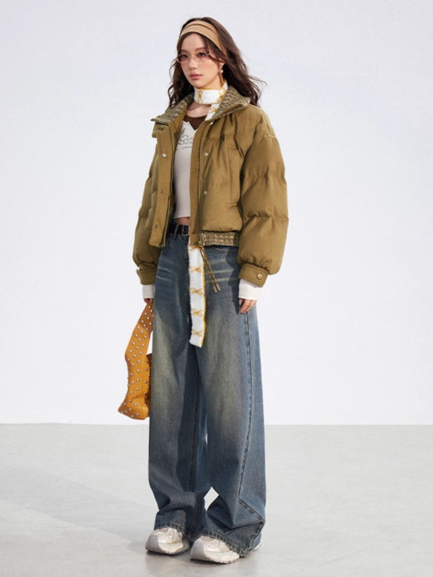 Wool-Blend Knit Spliced Down Jacket