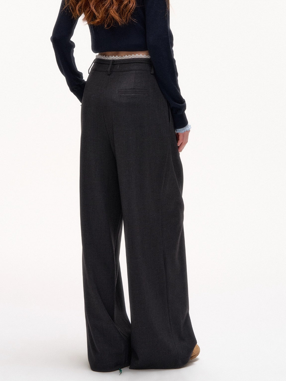 Lace-Trim Waist Tie Wide-Leg Pants