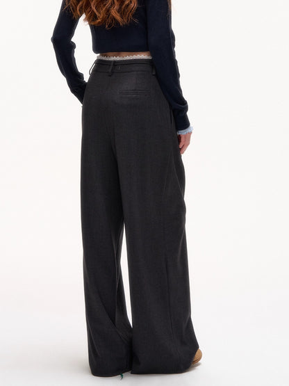Lace-Trim Waist Tie Wide-Leg Pants