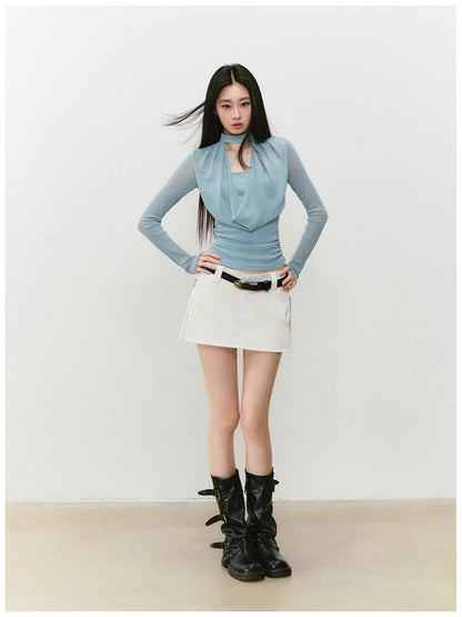 Chain Halter Draped Neck Fitted T-shirt - CHINASQUAD