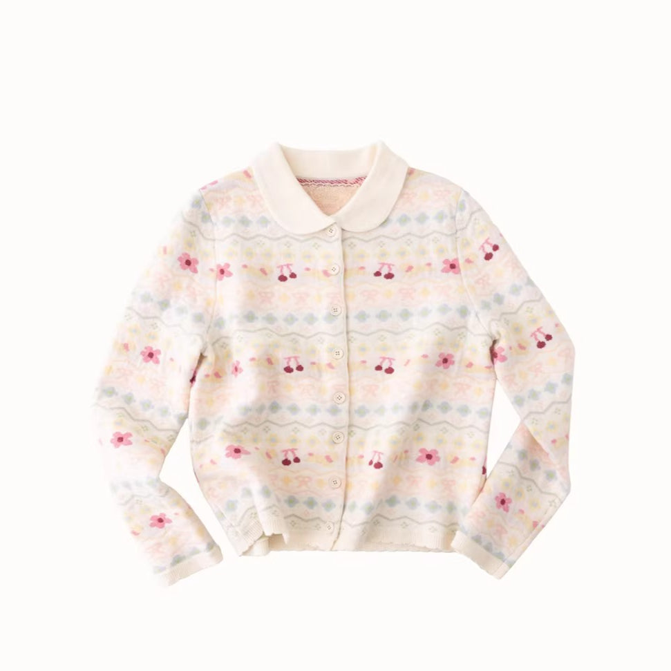 Jacquard Doll-Collar Knit Cardigan
