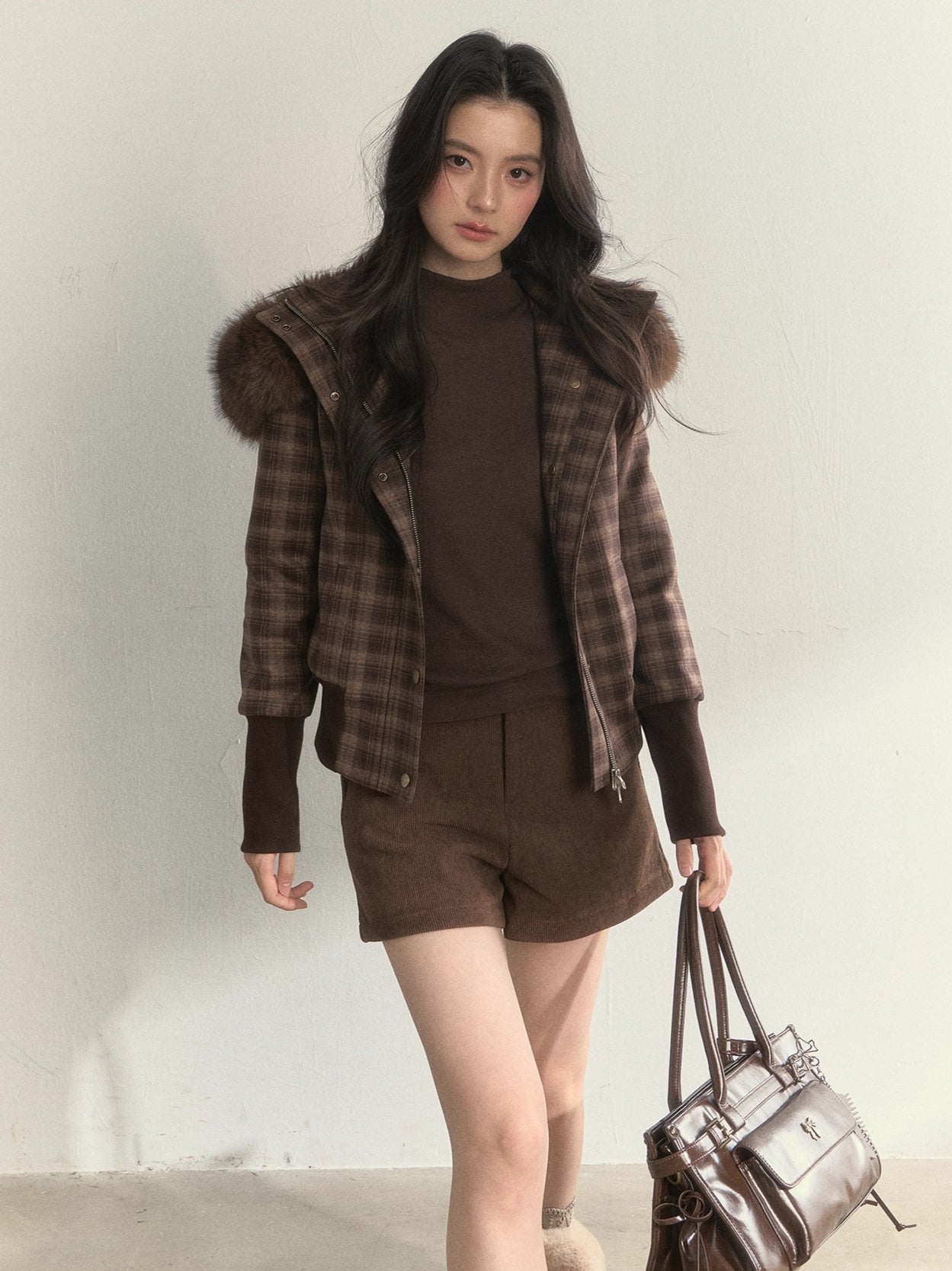 Fleece-Lined Faux Fur Collar Hooded Jacket
