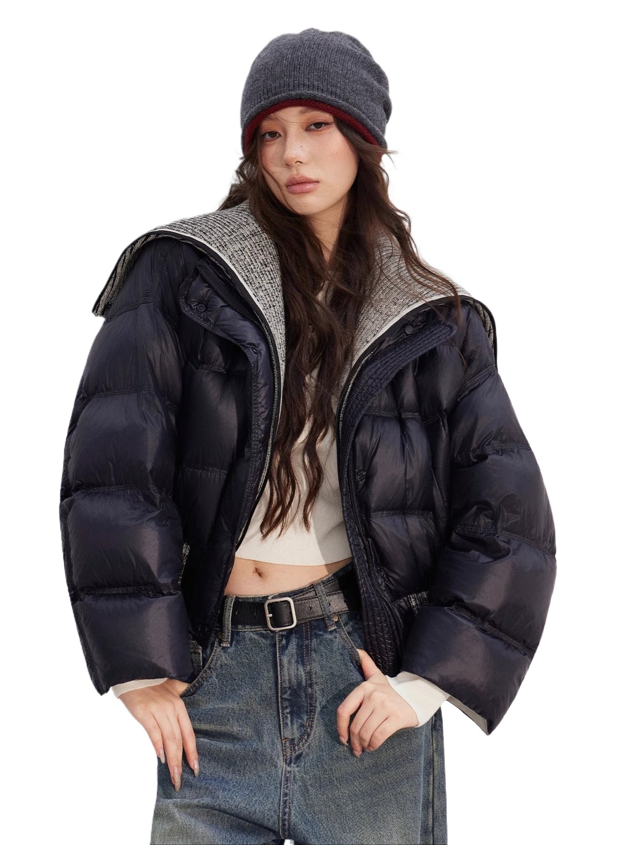 Reversible Knit Lapel Down Jacket