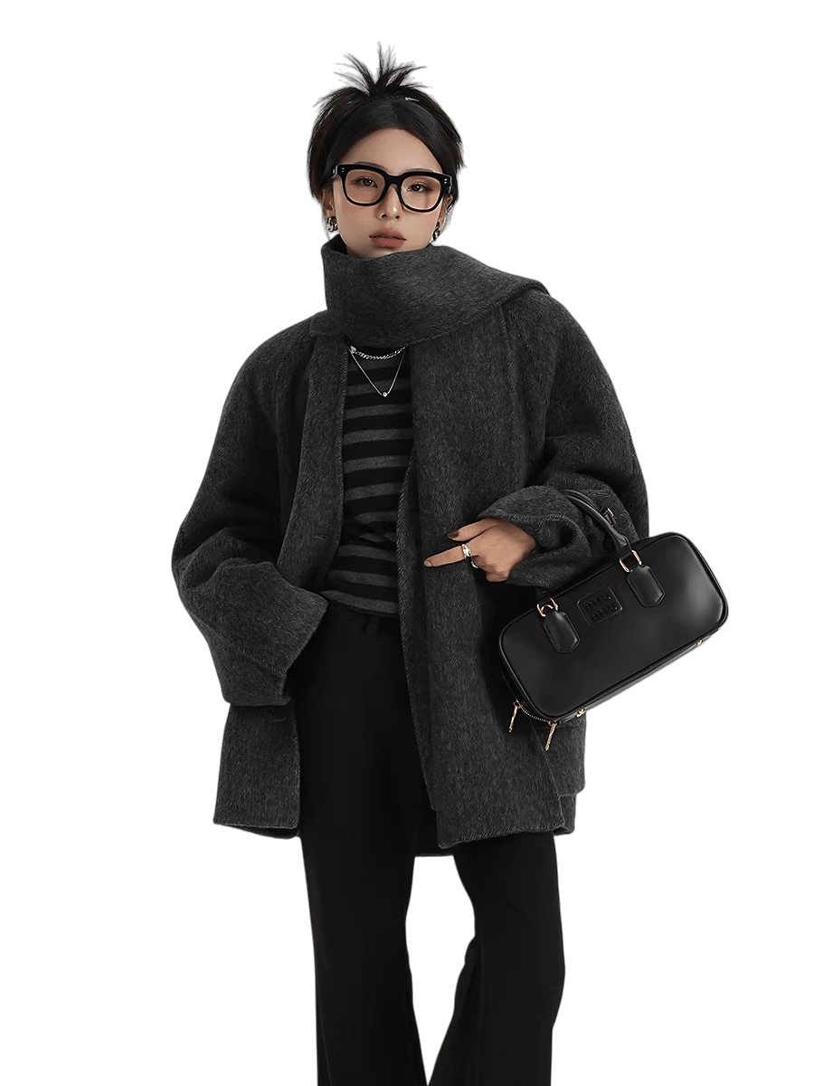 Scarf-Detail Cropped Wool Jacket