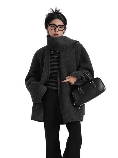 Scarf-Detail Cropped Wool Jacket