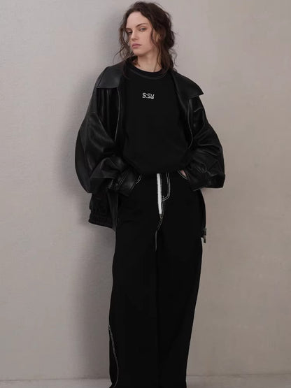 Layered Soft Leather Relaxed-Fit Jacket