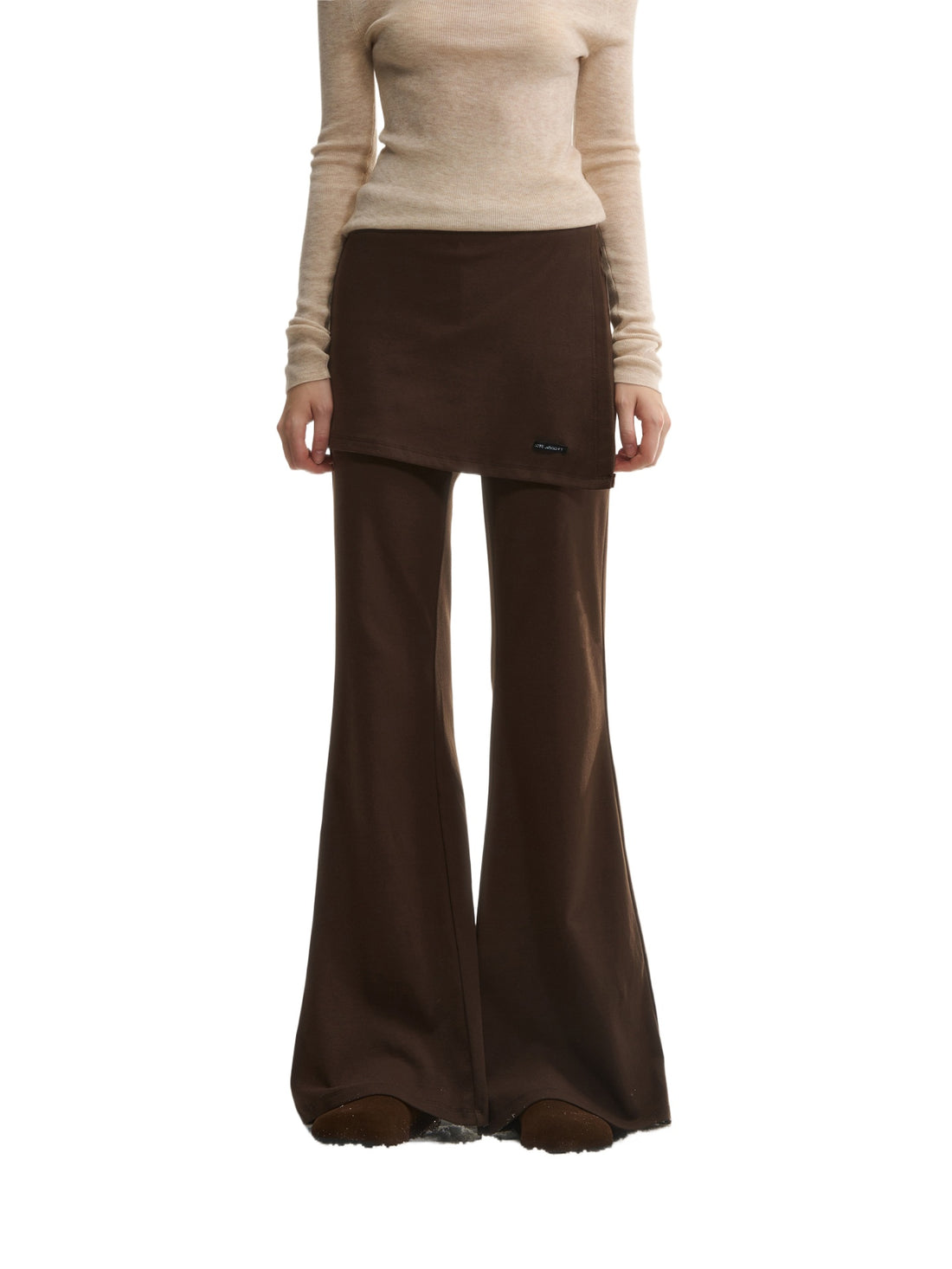 Asgony Asymmetric Layered Flare Knit Pants