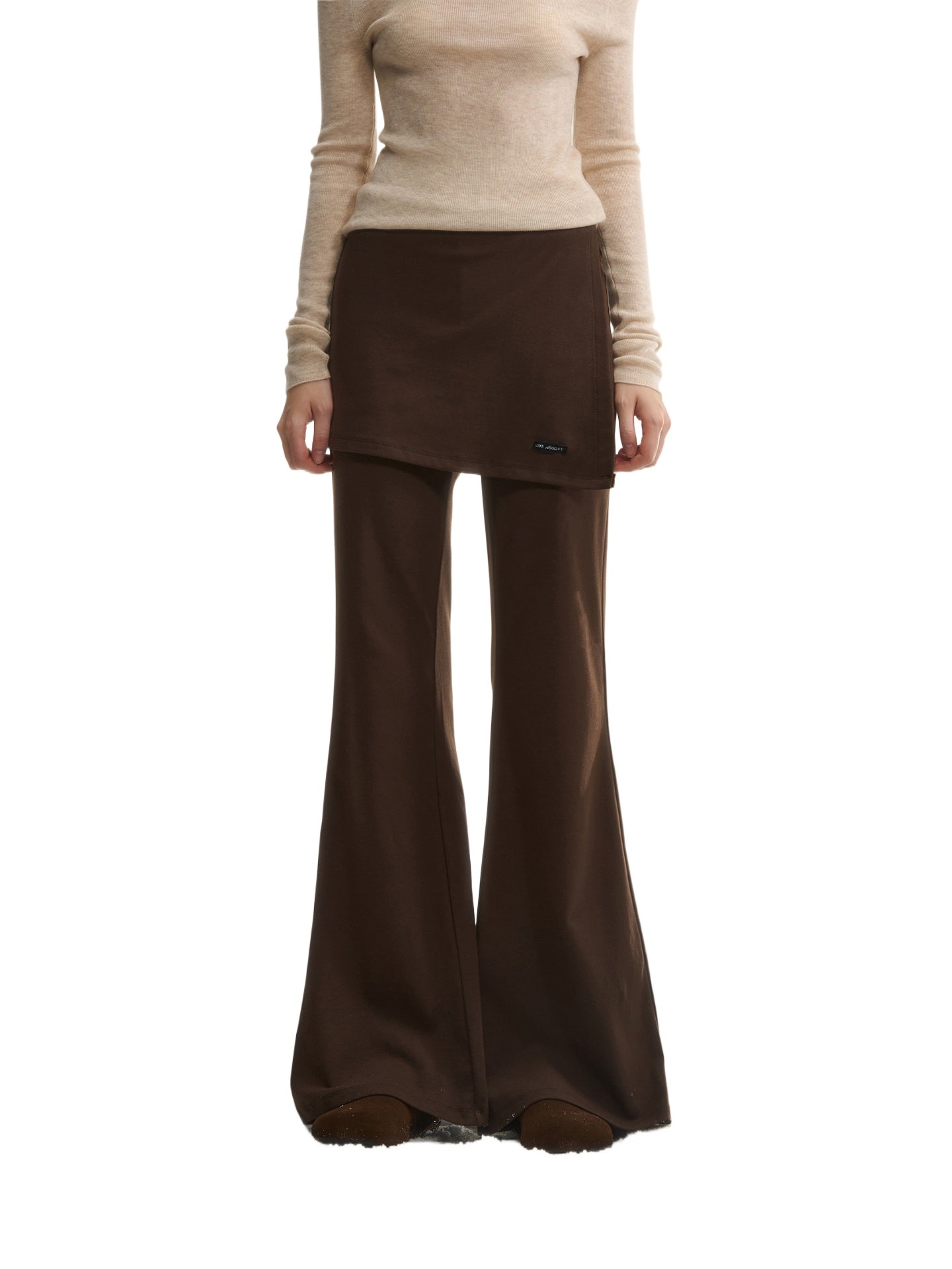 Asgony Asymmetric Layered Flare Knit Pants