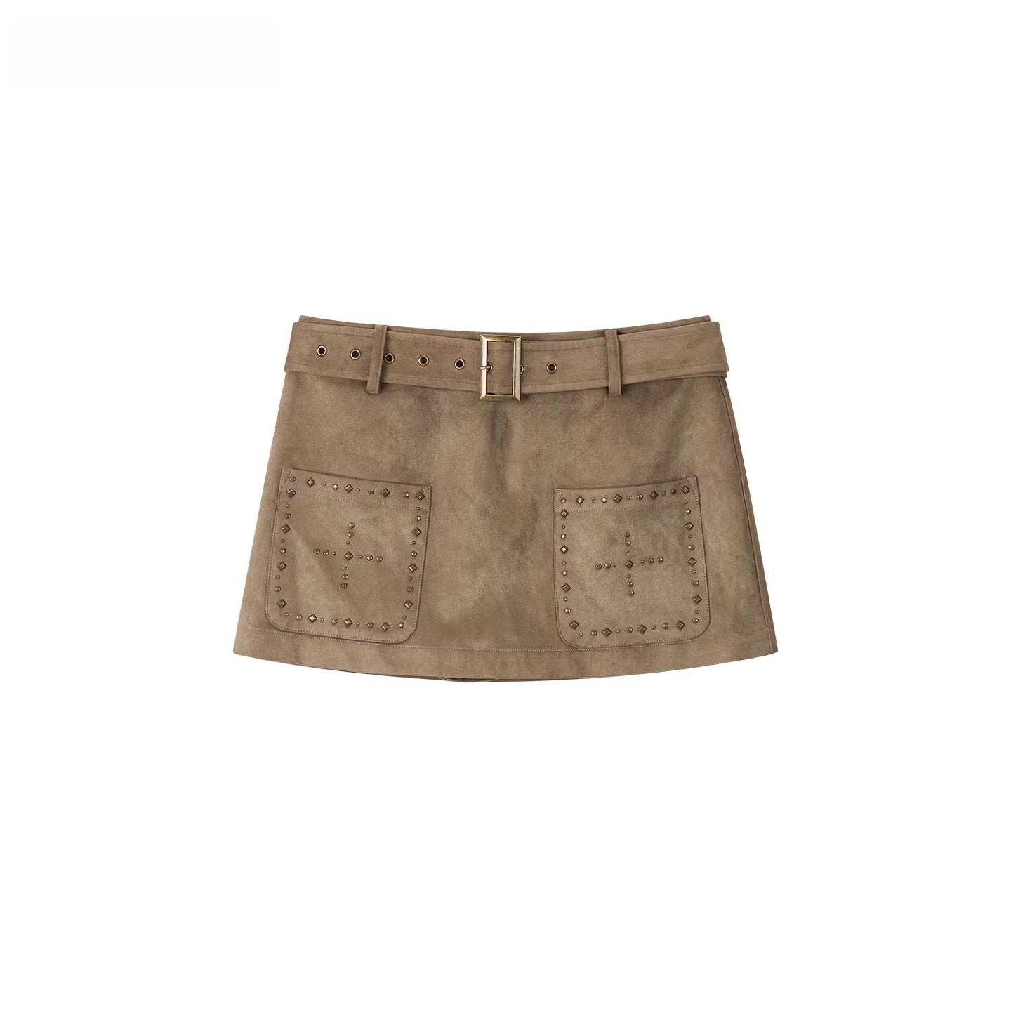 Studded Belted A-Line Mini Skirt