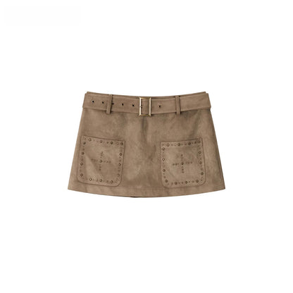 Studded Belted A-Line Mini Skirt