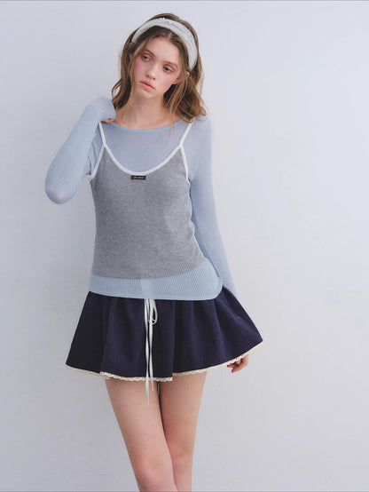 Preppy Ruffle Trim Jacquard Mini Skirt