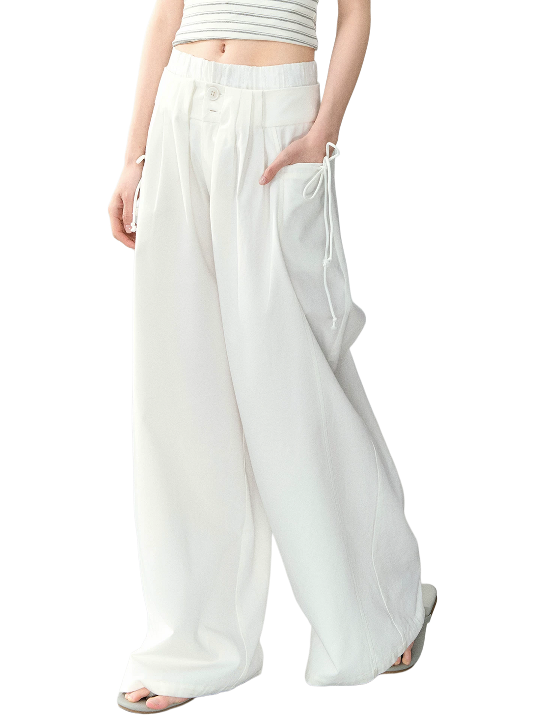 Lyocell Cotton Double-Waist Wide-Leg Pants