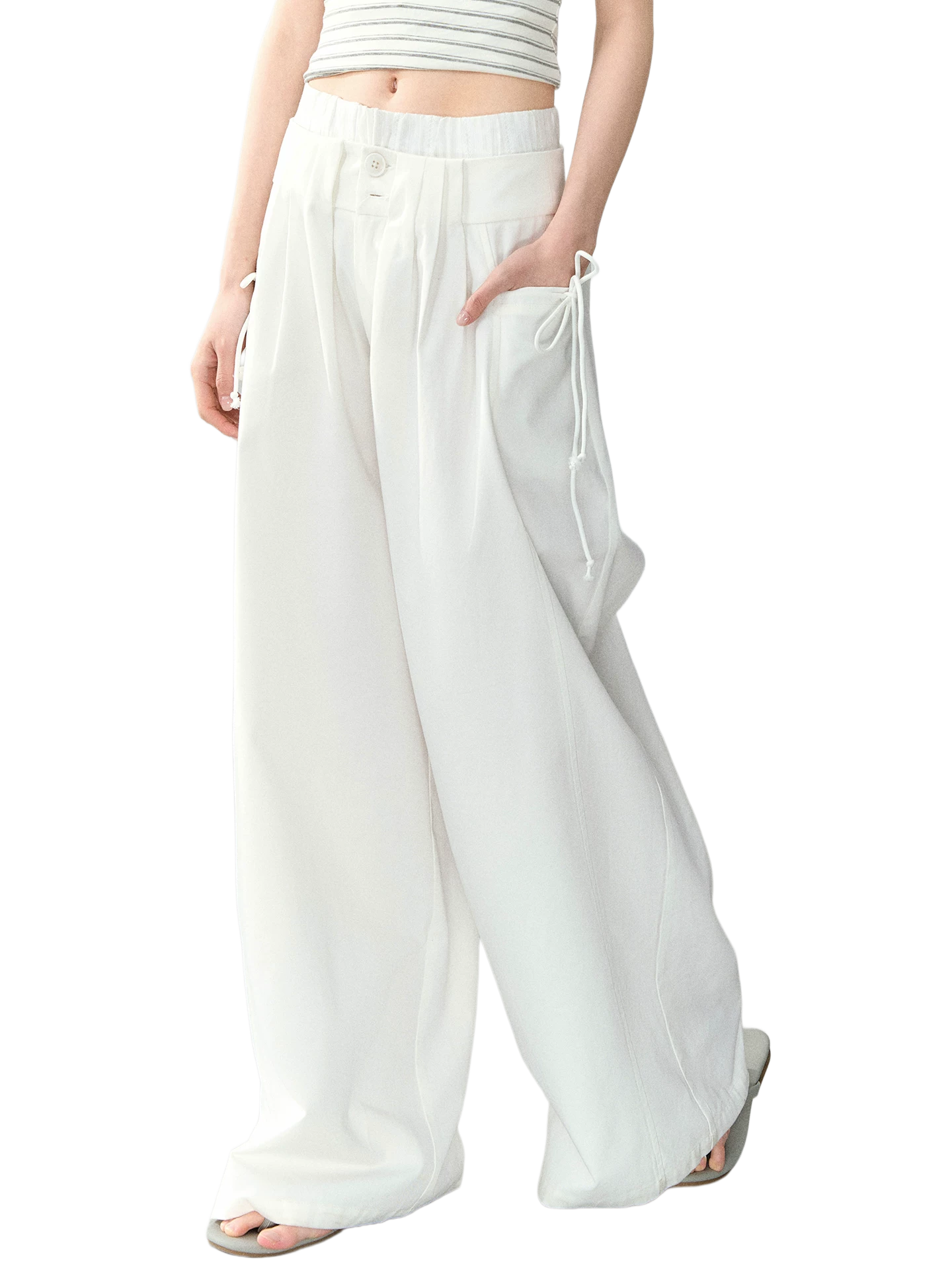 Lyocell Cotton Double-Waist Wide-Leg Pants