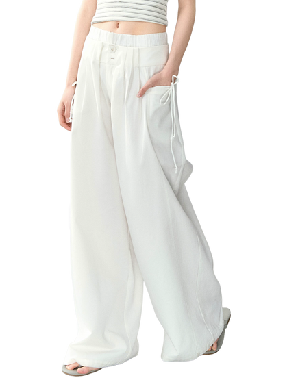 Lyocell Cotton Double-Waist Wide-Leg Pants