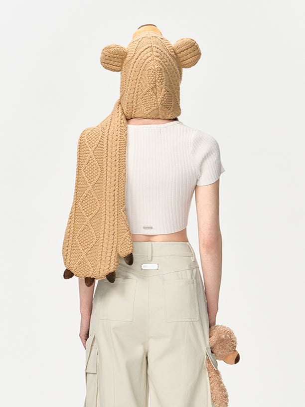 Khaki Bear Head Scarf