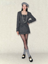 Gray Square Neck Fringed Jacket & Skirt Set - CHINASQUAD