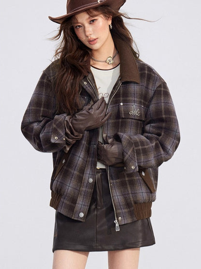 Melange Wool-Blend Quilted Plaid Jacket