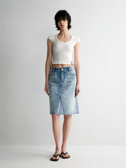 Deep U-Neck Ruffled Short Sleeve T-shirt