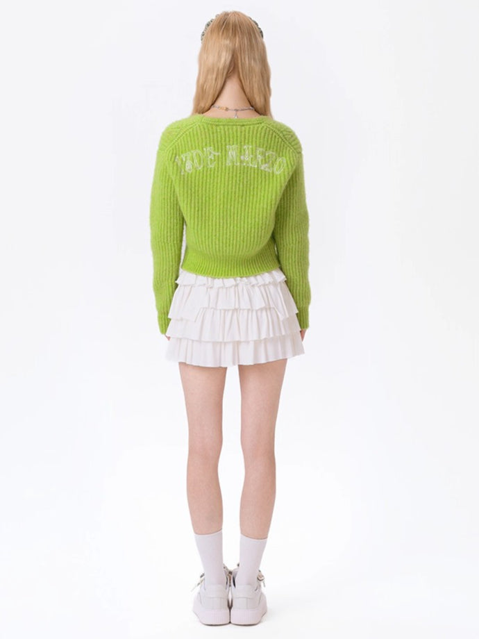 Cuddle-Doll Fitted Knit V-Neck Cardigan