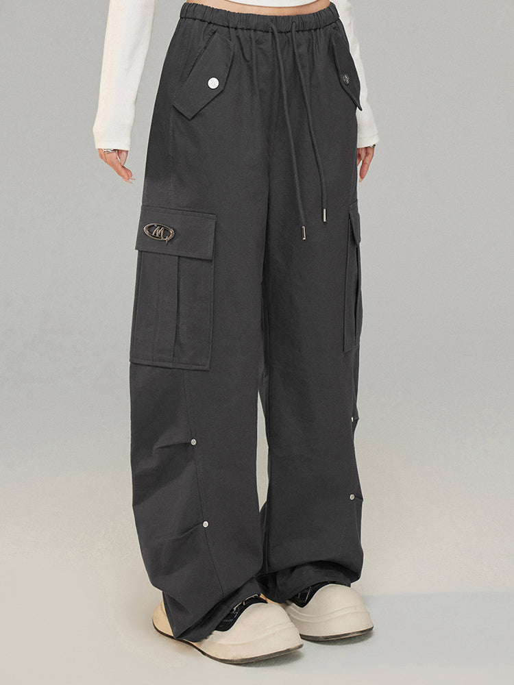 Drawstring Pleated Workwear Wide-Leg Pants