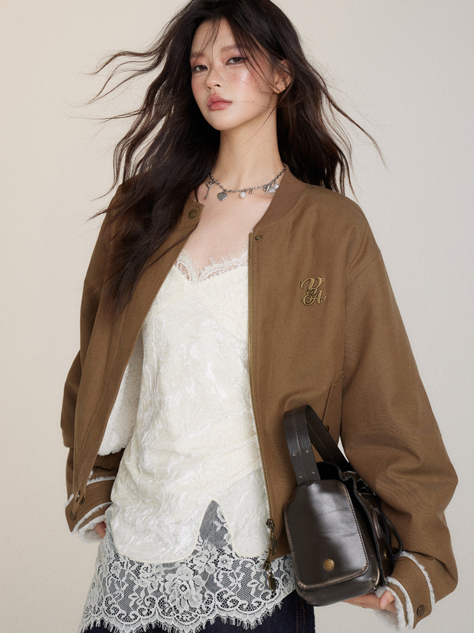 Fur Collar Two-Way Fuzzy Baseball Jacket